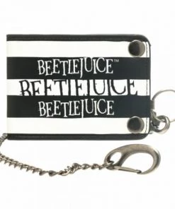 Bioworld Movies Beetlejuice Logo Black And White Bi-fold Snap Close Wallet With Chain