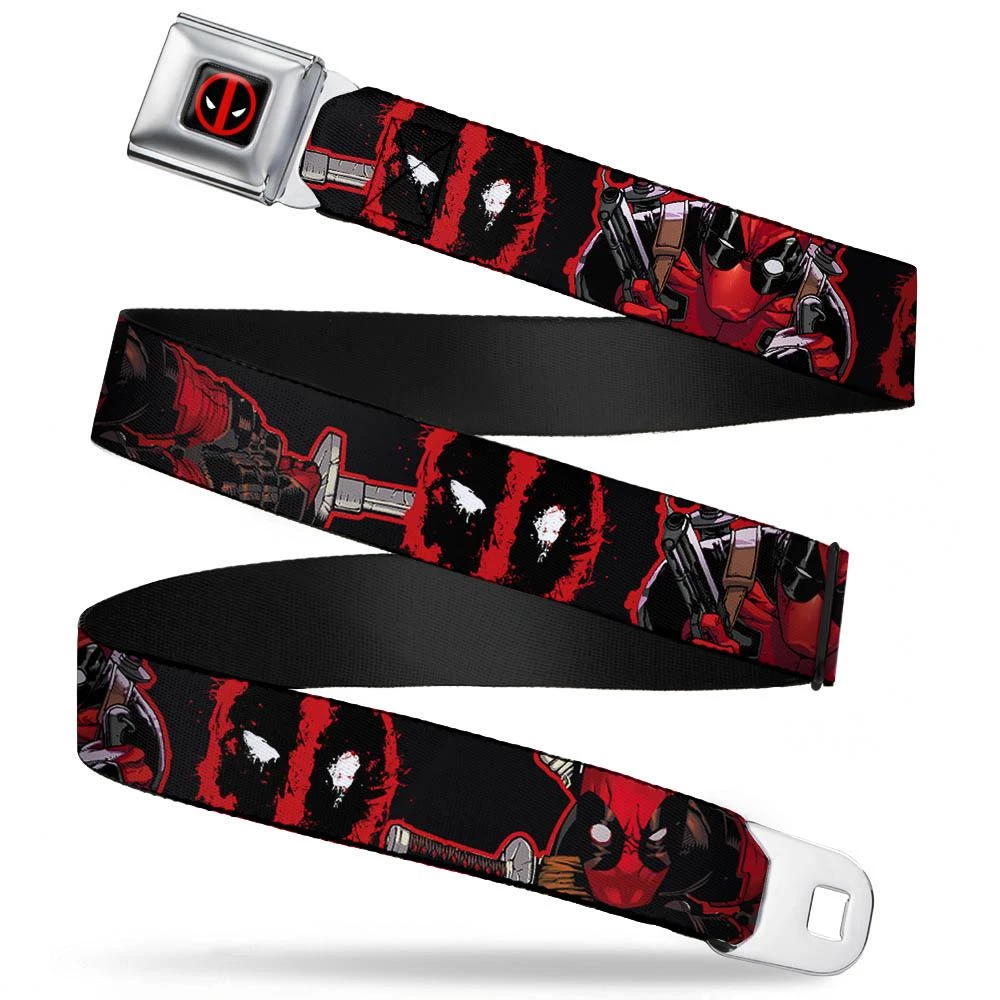 Buckle-Down Deadpool Logo Full Color Black/Red/White ADULT Seatbelt Belt - Deadpool 2-Action Poses/Splatter Logo Black/Red/White Webbing 3 Buckle-Down Deadpool Logo Full Color Black/Red/White ADULT Seatbelt Belt - Deadpool 2-Action Poses/Splatter Logo Black/Red/White Webbing