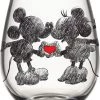 Silver Buffalo Disney Classics Hearts Hands Glitter Boxed 20oz Stemless Glass Mickey And Minnie Mouse