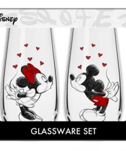 Silver Buffalo Disney Mickey & Minnie Mouse Kiss Hearts 2pc Stemless Fluted Glass Set
