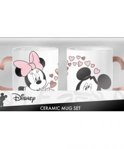 Silver Buffalo Disney Minnie & Mickey Blowing Kiss Hearts Shaped Handle Ceramic Mug