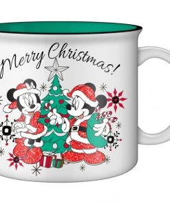 Silver Buffalo Disney Merry Christmas Mickey And Minnie Glitter 20oz Ceramic Camper Mug