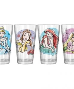 Silver Buffalo Dream It Belle 4PC 16oz Pub Glass Sets Clear Spot Decal Glass Disney