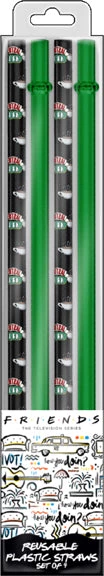 Silver Buffalo Friends Central Perk Doodle 4pc Reusable Plastic Straw Set