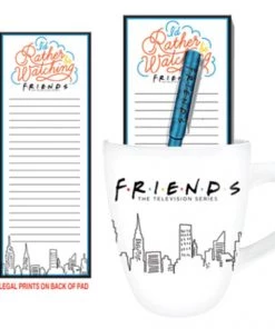 Silver Buffalo Friends Skyline Rather Be Watching 18oz Ceramic Mug With Notepad And Pen Set