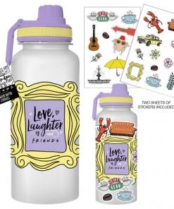Silver Buffalo Friends Love Laughter Frame 32oz Twist Spout Plastic Bottle W/Sticker Set