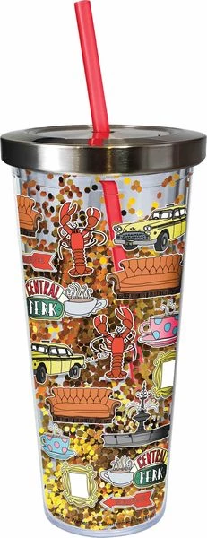 Spoontiques Friends Glitter Cup W/straw