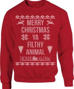 T-Line Home Alone Filthy Crosstitch Red Adult Sweater Sweatshirt