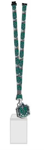 Silver Buffalo Harry Potter Slytherin Pattern Lanyard W/ Badge Holder & Rubber Charm Movies