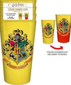 Silver Buffalo Harry Potter Hogwarts Crest Color 4pk 20oz Color Change Cup Set