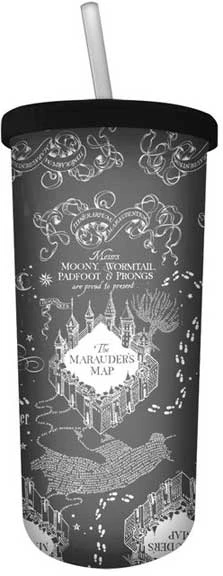 Silver Buffalo Harry Potter Marauders Map Black/ White Pattern 20oz Straw Cup Movies