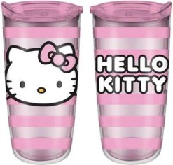 Silver Buffalo Hello Kitty Face Logo Pink Stripes 20oz Double Wall Travel Tumbler Anime