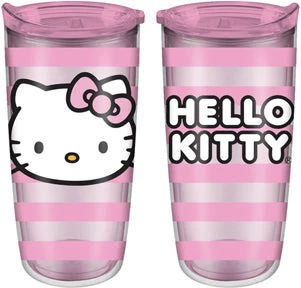 Silver Buffalo Hello Kitty Face Logo Pink Stripes 20oz Double Wall Travel Tumbler Anime 3 Silver Buffalo Hello Kitty Face Logo Pink Stripes 20oz Double Wall Travel Tumbler Anime