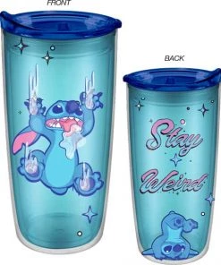 Silver Buffalo Lilo And Stitch Stay Weird 20 Oz Double Wall Travel Tumbler W/ Slide Close