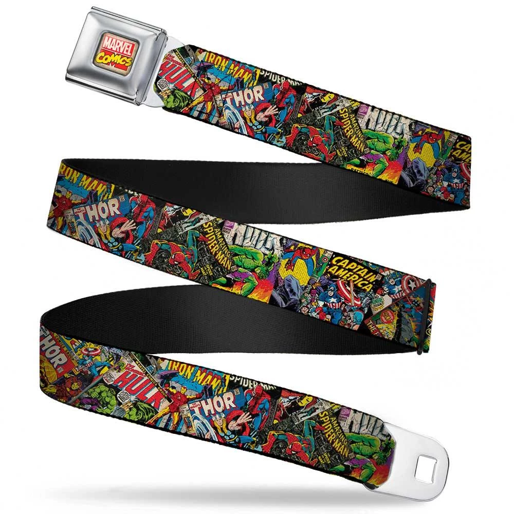 Buckle-Down MARVEL COMICS Marvel Comics Logo Full Color ADULT Seatbelt Belt - Retro Marvel Comic Books Stacked CLOSE-UP Webbing 3 Buckle-Down MARVEL COMICS Marvel Comics Logo Full Color ADULT Seatbelt Belt - Retro Marvel Comic Books Stacked CLOSE-UP Webbing