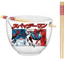 Silver Buffalo Marvel Spiderman Manga Panels Boxed Ceramic Ramen Bowl With Chopsticks