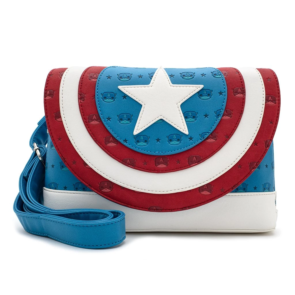 Marvel Comics Captain America Shield Crossbody Bag Purse Loungefly POP! 3 Marvel Comics Captain America Shield Crossbody Bag Purse Loungefly POP!