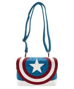 Marvel Comics Captain America Shield Crossbody Bag Purse Loungefly POP! 9 Marvel Comics Captain America Shield Crossbody Bag Purse Loungefly POP!