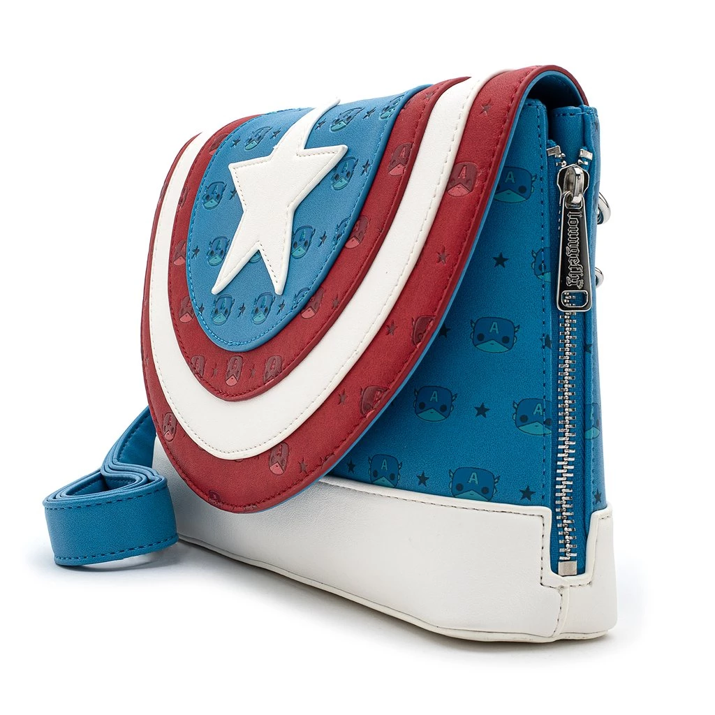 Marvel Comics Captain America Shield Crossbody Bag Purse Loungefly POP! 7 Marvel Comics Captain America Shield Crossbody Bag Purse Loungefly POP!