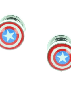 Body Vibe Marvel Screw Fit Stainless Steel Plugs With Captain America Logo