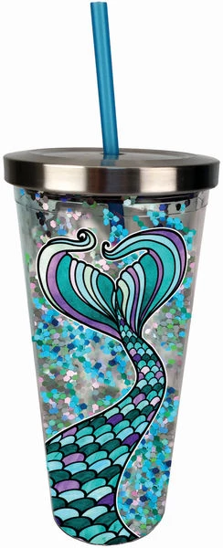 Spoontiques Mermaid Glitter Cup W/straw