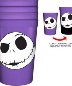 Silver Buffalo Nightmare Before Christmas Jack Face Outline 4pk 20oz Color Change Cup Set