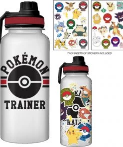 Silver Buffalo Pokemon Pokémon Trainer Icon 32oz Twist Spout Plastic Bottle W/Sticker Set
