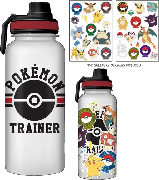 Silver Buffalo Pokemon Pokémon Trainer Icon 32oz Twist Spout Plastic Bottle W/Sticker Set 3 Silver Buffalo Pokemon Pokémon Trainer Icon 32oz Twist Spout Plastic Bottle W/Sticker Set