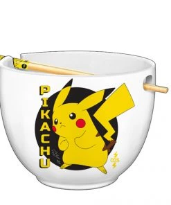 Silver Buffalo Pokemon- Pikachu Japanese Text Boxed Ceramic Ramen Bowl W/Chopsticks