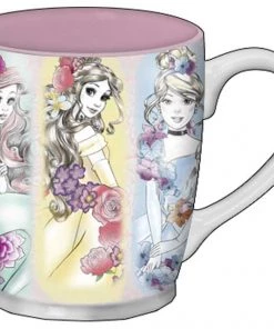 Silver Buffalo Disney Princess Sketch Watercolor Floral Panel 15 Oz Ceramic Mug