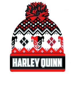 Danielle Nicole DC Comic Harley Quinn Beanie Intarsia Knitted Cuff Pom Beanie