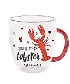 Silver Buffalo Friends You're My Lobster 14 Oz. Glitter Handle Glass Mug