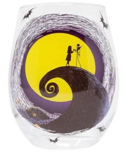 Silver Buffalo Disney NIGHTMARE BEFORE CHRISTMAS JACK & SALLY MOON SCENE 20OZ STEMLESS GLASS