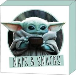 Silver Buffalo Movies Star Wars The Mandalorian Baby Yoda Naps And Snacks 6in X 6in X 1.5 In Box Wall Sign