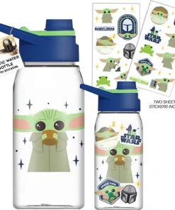 Silver Buffalo Disney Star Wars Mandolorian The Child 20oz Hinged Handle Plastic Water Bottle W Sticker