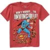Bioworld Superman Don't Worry I'm Invincible Youth Red T-Shirt 1 Bioworld Superman Don't Worry I'm Invincible Youth Red T-Shirt
