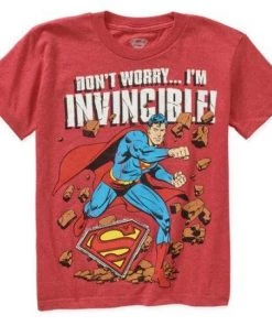 Bioworld Superman Don't Worry I'm Invincible Youth Red T-Shirt