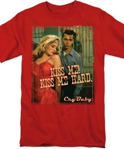 Trevco Cry Baby Kiss Me- Kiss Me Hard Adult Red T- Shirt
