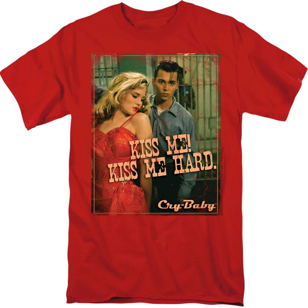 Trevco Cry Baby Kiss Me- Kiss Me Hard Adult Red T- Shirt 3 Trevco Cry Baby Kiss Me- Kiss Me Hard Adult Red T- Shirt