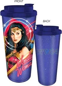 Silver Buffalo Wonder Woman Neon 84 16oz Double Wall Plastic Travel Mug