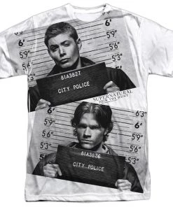 Trevco Supernatural Mug Shots Adults Poly Crew-White T-shirts