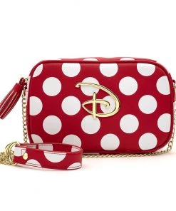 Disney Red And White Polka Dot Logo Crossbody Bag Loungefly