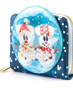 Loungefly The Disney Snowman Mickey And Minnie Mouse Snow Globe Zip Around Wallet