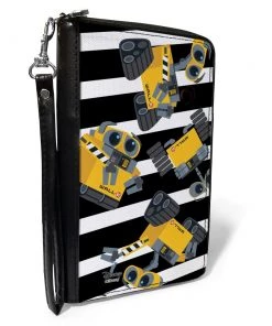 Buckle-Down Disney Womens PU Zip Around Wallet Rectangle Wall E Poses Scattered Stripe Black White