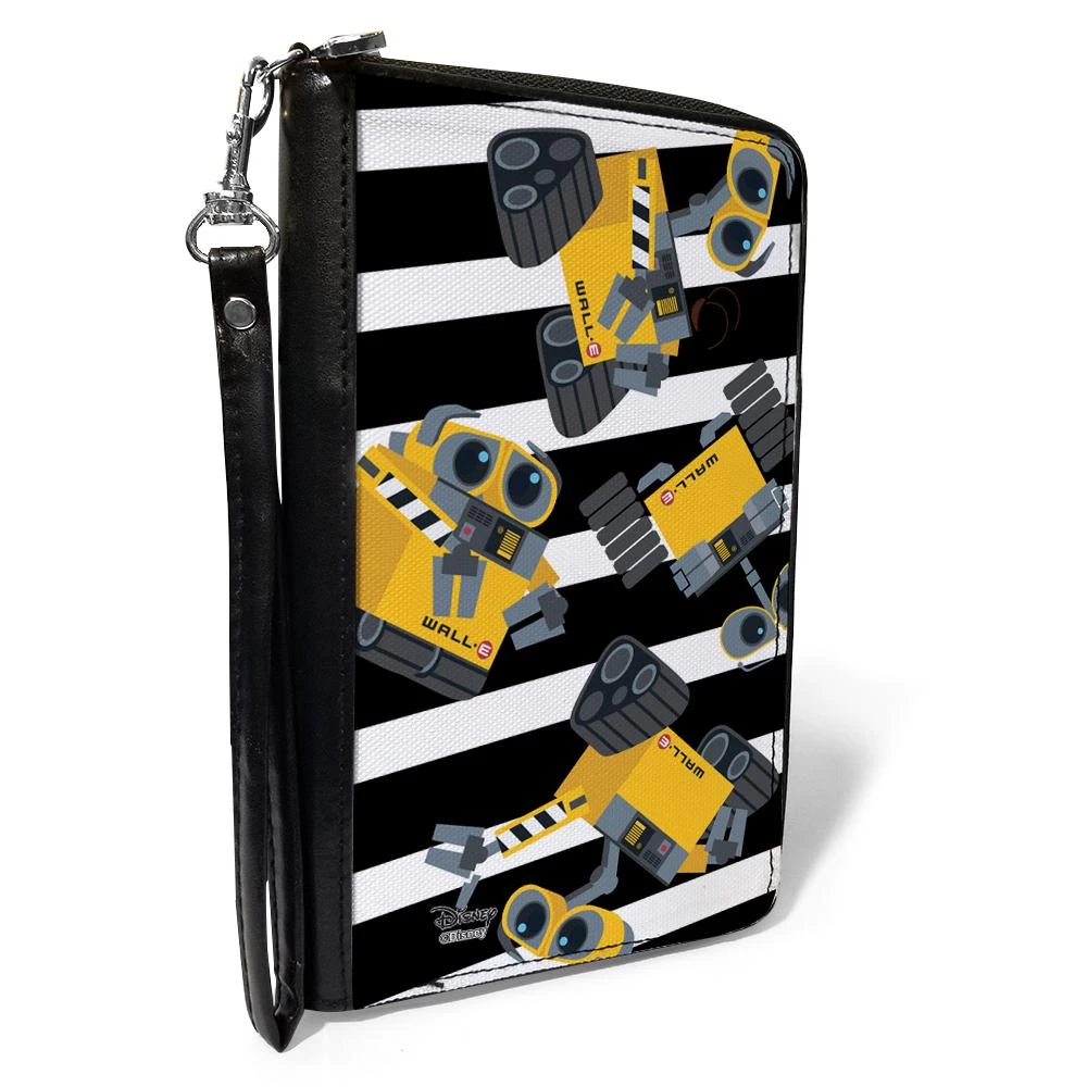 Buckle-Down Disney Womens PU Zip Around Wallet Rectangle Wall E Poses Scattered Stripe Black White 3 Buckle-Down Disney Womens PU Zip Around Wallet Rectangle Wall E Poses Scattered Stripe Black White