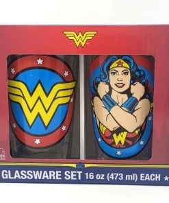 Silver Buffalo DC Comics Wonder Woman 2 Piece Set 16 Oz Glass Pint Glasses