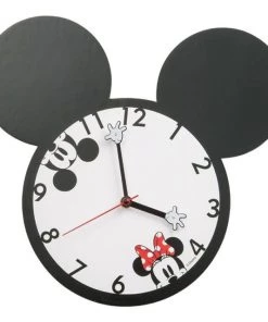 Bioworld Disney Mickey And Minnie Mouse Shaped Deco Cordless Wooden Wall Clock