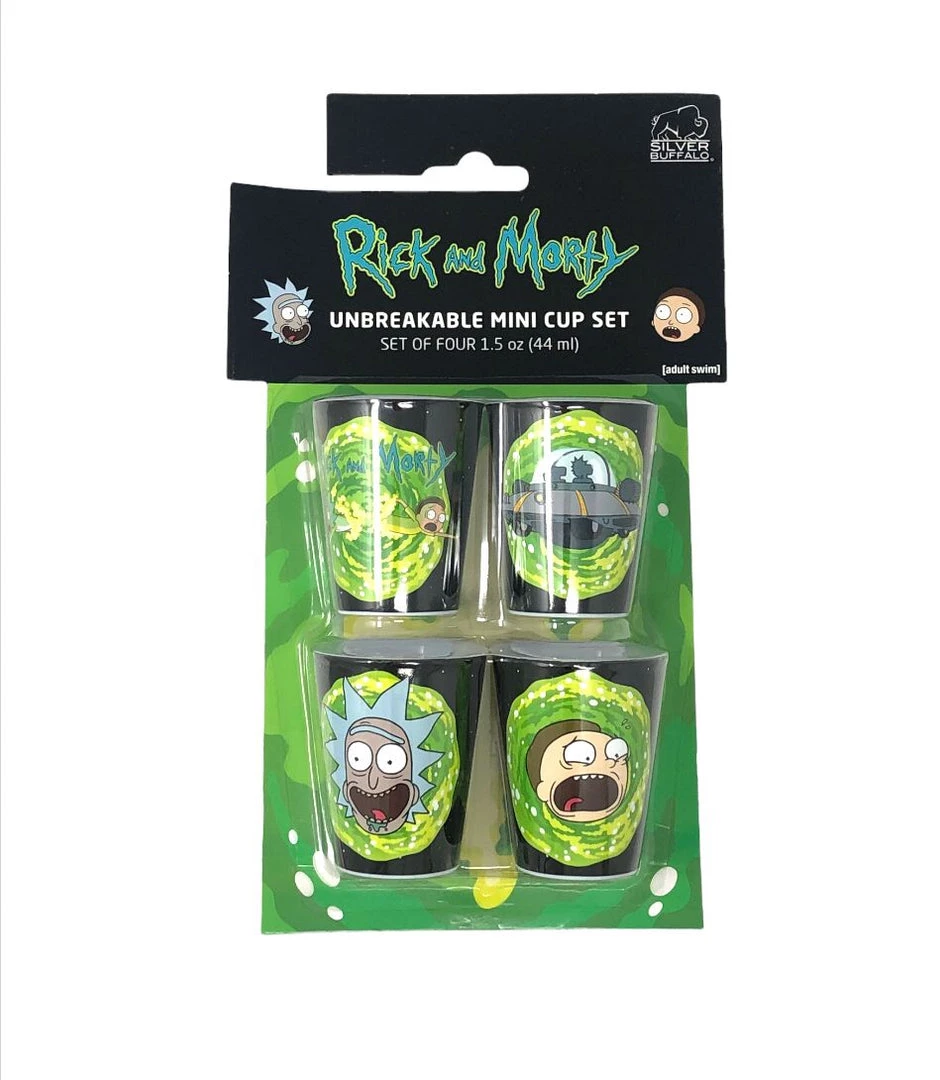 Silver Buffalo Rick And Morty Space Portals 4pc 1.5oz Plastic Mini Cup Set 3 Silver Buffalo Rick And Morty Space Portals 4pc 1.5oz Plastic Mini Cup Set