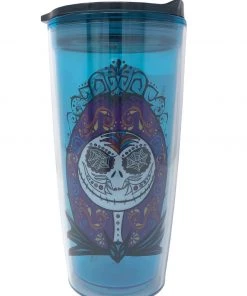 Silver Buffalo NBC- Sugar Skulls Jack And Sally 20oz Double Wall Travel Tumbler W/ Slide Close Lid