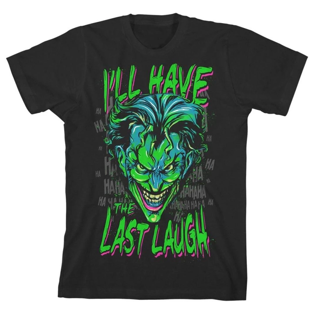 Bioworld Joker Black I'll Have The Last Laugh Glow In The Dark Youth T-Shirt DC Comics 3 Bioworld Joker Black I'll Have The Last Laugh Glow In The Dark Youth T-Shirt DC Comics